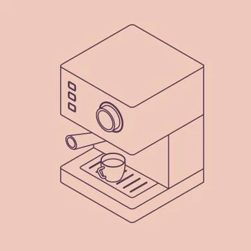Vector illustration thin line sketch with 3D electric coffee machine. Coffee Stock Illustration
