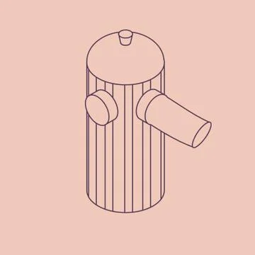 Vector illustration thin line sketch with 3D coffee CAFETIERE FRENCH PRESS Stock Illustration