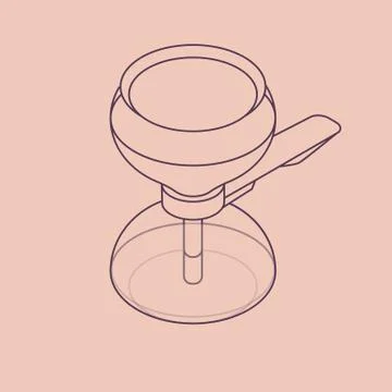 Vector illustration thin line sketch with 3D vacuum coffee maker in isometric Stock Illustration