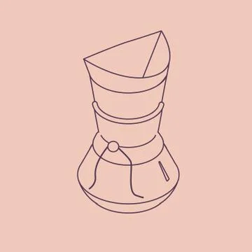 Vector illustration thin line sketch with 3D coffee pot chemex. Coffee maker in Stock Illustration