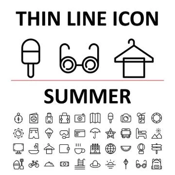Vector illustration of thin linear icon set summer , suitable for website, mo Stock Illustration