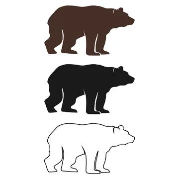 Vector illustration of three bear silhouettes in brown black and outlined Stock Illustration