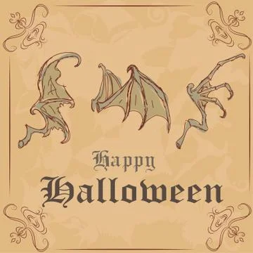 Vector illustration. Three different wing skeletons. happy Halloween Stock Illustration