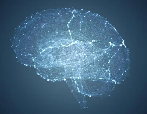 Vector illustration, three-dimensional brain on a dark background Stock Illustration