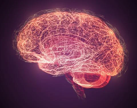 Vector illustration, three-dimensional brain on a dark background Illustrazione stock