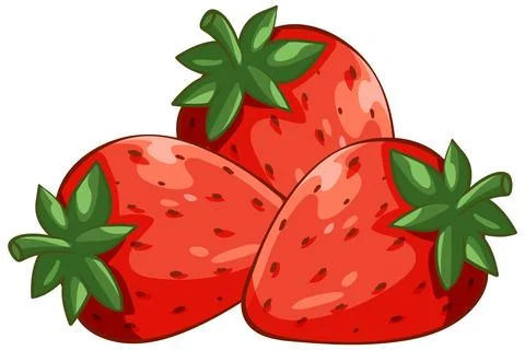 Vector Illustration of Three Fresh Red Strawberries with Green Leaves Stock Illustration