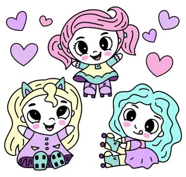 Vector illustration with three girls on roller skates. Stock Illustration
