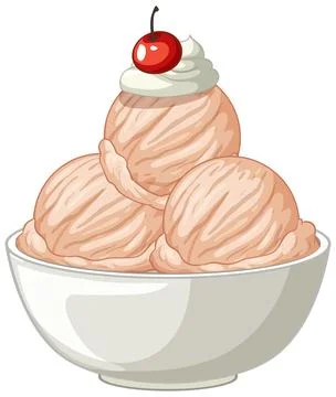 Vector Illustration of Three Ice Cream Scoops with Whipped Cream and Cherry Stock Illustration