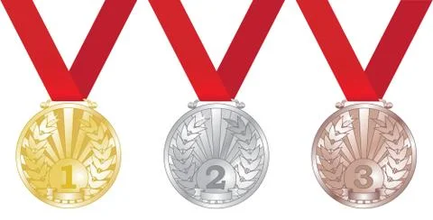 Vector illustration of three medals isolated on white Stock Illustration