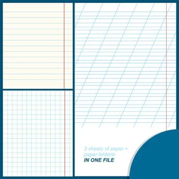 Vector illustration of three sheets of paper in line, in a cell and in a obli Stock Illustration