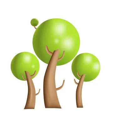 Vector illustration of three trees with volumetric crown in 3D style Stock Illustration