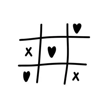 Vector illustration of tic-tac-toe game with hearts in doodle style. Valentine s Stock Illustration