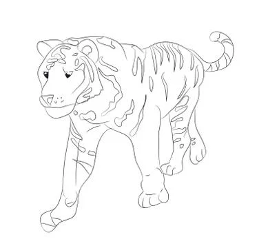 Vector illustration of a tiger that goes, drawing by lines, vector Stock Illustration