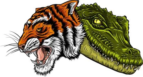 Vector illustration of tiger head with crocodile Stock Illustration