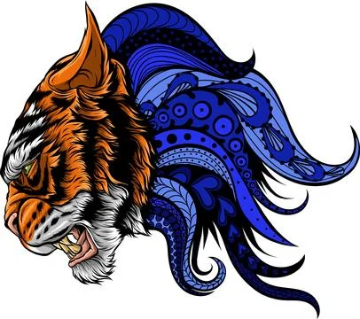 Vector illustration of tiger head with decorative mandalas. Stockillustratie