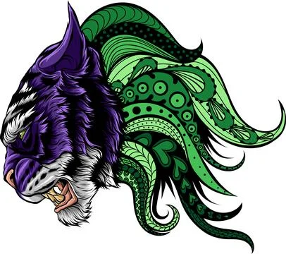 Vector illustration of tiger head with decorative mandalas. 스톡 일러스트