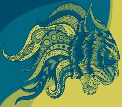 Vector illustration of tiger head with decorative mandalas. Stockillustratie