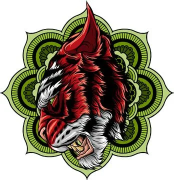 Vector illustration of tiger head with mandala. Stock Illustration