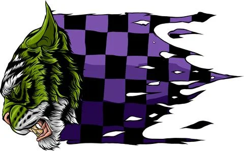 Vector illustration of tiger head with race flag Stock Illustration