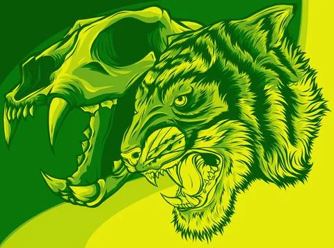 Vector illustration of tiger head with skull Stock Illustration