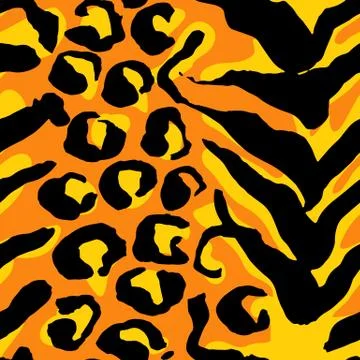Vector illustration tiger print seamless pattern. Orange and yellow hand drawn Stock Illustration