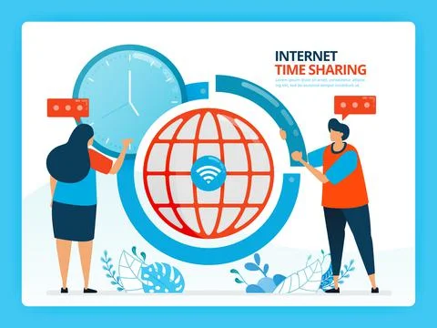 Vector illustration for time management and internet sharing service. Human v Ilustração Stock