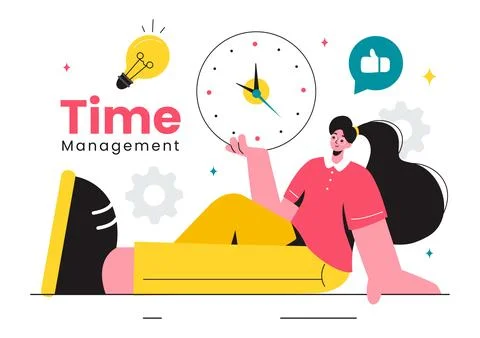 Vector Illustration of Time Management with Clock Controls and Task Plannin.. Illustrazione stock