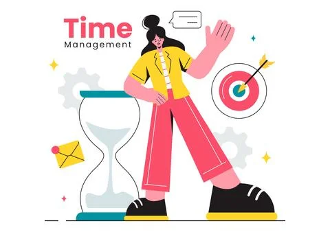 Vector Illustration of Time Management with Clock Controls and Task Plannin.. Illustrazione stock