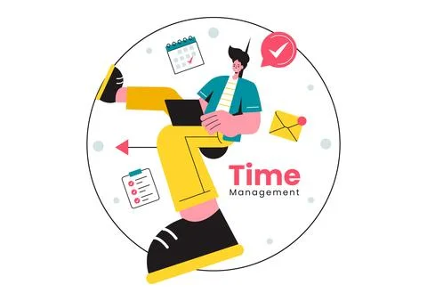 Vector Illustration of Time Management with Clock Controls and Task Plannin.. Illustrazione stock