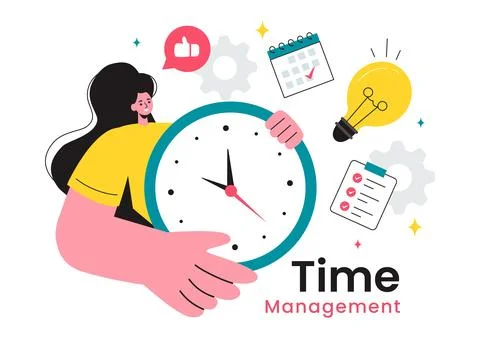 Vector Illustration of Time Management with Clock Controls and Task Plannin.. Stock Illustration