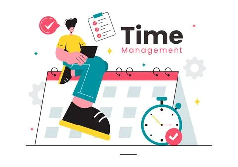Vector Illustration of Time Management with Clock Controls and Task Plannin.. Stock Illustration