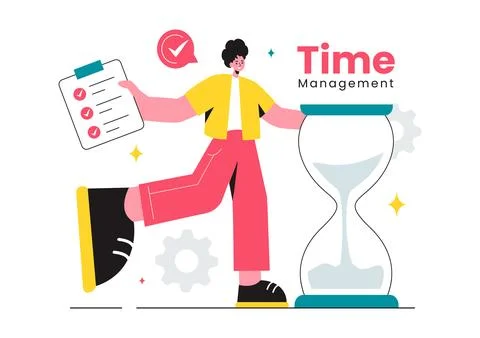 Vector Illustration of Time Management with Clock Controls and Task Plannin.. 스톡 일러스트