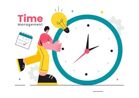 Vector Illustration of Time Management with Clock Controls and Task Plannin.. Illustrazione stock