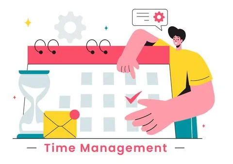 Vector Illustration of Time Management with Clock Controls and Task Plannin.. Illustrazione stock