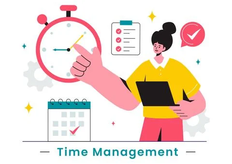Vector Illustration of Time Management with Clock Controls and Task Plannin.. イラスト素材