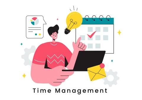 Vector Illustration of Time Management with Clock Controls and Task Plannin.. イラスト素材