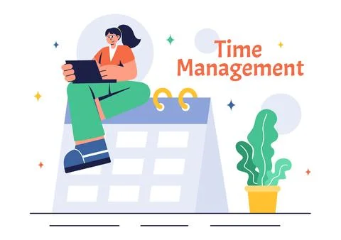 Vector Illustration of Time Management with Clock Settings, Task Planning, .. 스톡 일러스트