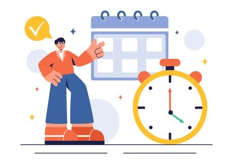 Vector Illustration of Time Management with Clock Settings, Task Planning, .. イラスト素材