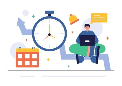Vector Illustration of Time Management with Clock Settings, Task Planning, .. Illustrazione stock