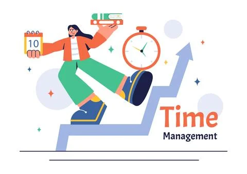 Vector Illustration of Time Management with Clock Settings, Task Planning, .. Illustrazione stock