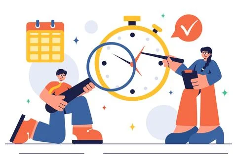 Vector Illustration of Time Management with Clock Settings, Task Planning, .. 스톡 일러스트
