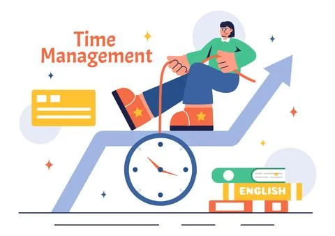 Vector Illustration of Time Management with Clock Settings, Task Planning, .. Illustrazione stock
