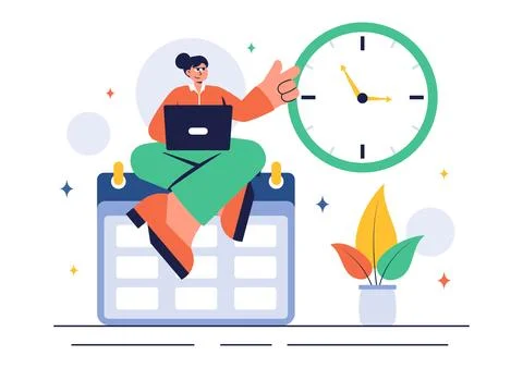Vector Illustration of Time Management with Clock Settings, Task Planning, .. Illustrazione stock