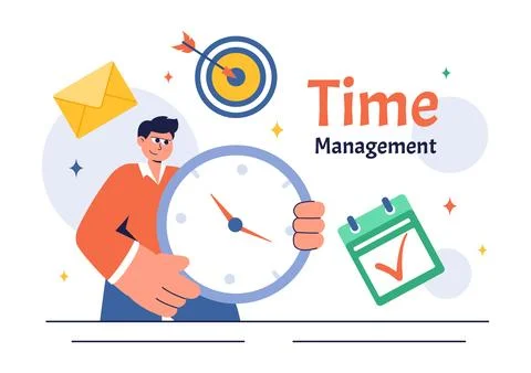 Vector Illustration of Time Management with Clock Settings, Task Planning, .. Illustrazione stock