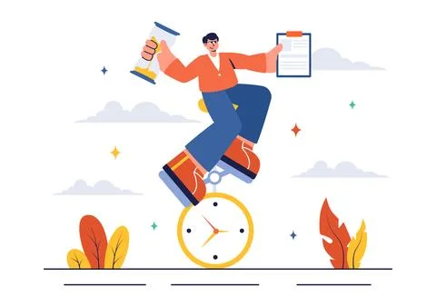 Vector Illustration of Time Management with Clock Settings, Task Planning, .. 스톡 일러스트
