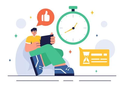 Vector Illustration of Time Management with Clock Settings, Task Planning, .. 스톡 일러스트