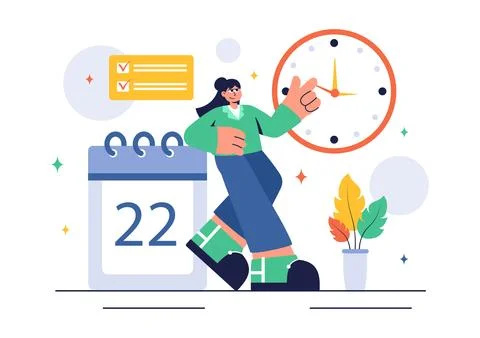 Vector Illustration of Time Management with Clock Settings, Task Planning, .. Illustrazione stock