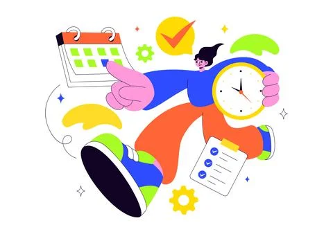 Vector Illustration Of Time Management With Clock Settings, Task Planning, .. Stock Illustration