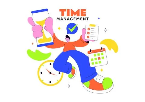 Vector Illustration Of Time Management With Clock Settings, Task Planning, .. Illustrazione stock