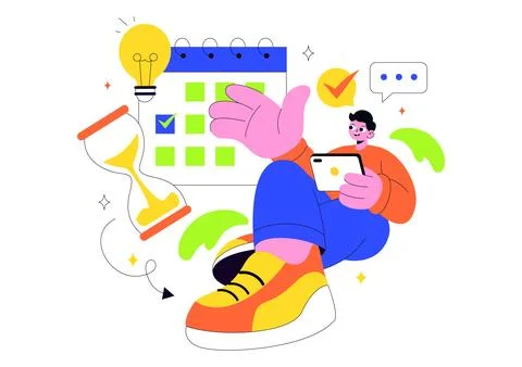 Vector Illustration Of Time Management With Clock Settings, Task Planning, .. Illustrazione stock